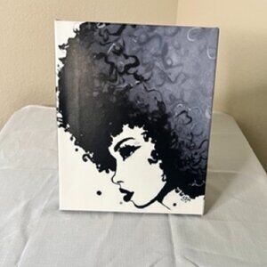 Afro Woman Canvas Wall Art - Black & White